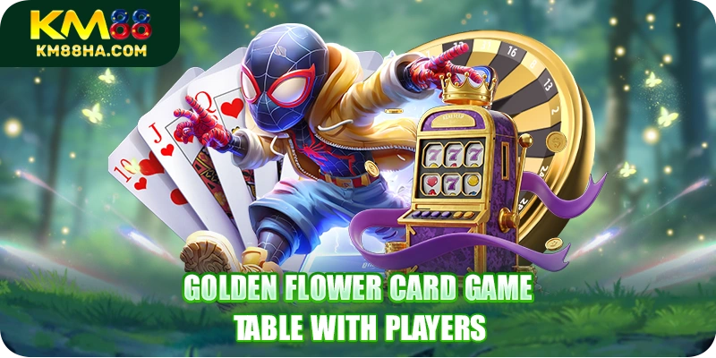 Golden Flower card game table with players Golden Flower card game table with players