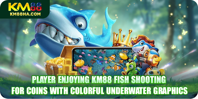 Player enjoying KM88 Fish Shooting for Coins with colorful underwater graphics Player enjoying KM88 Fish Shooting for Coins with colorful underwater graphics